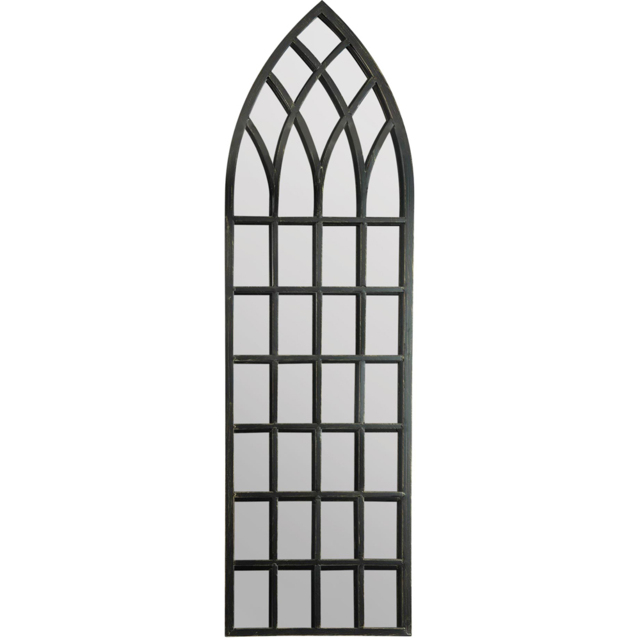 MirrorOutlet Somerley Rustic Arched Garden Mirror 140 x 40.5cm - Size: 140 x 40.5 x 3cm - Black - Wilko - image 1
