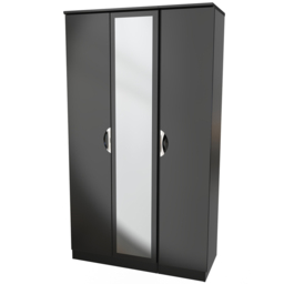 Crowndale Camden 3 Door Black Gloss and Black Mirrored Wardrobe Ready Assembled - Black Gloss & Black - Wilko - thumbnail 4