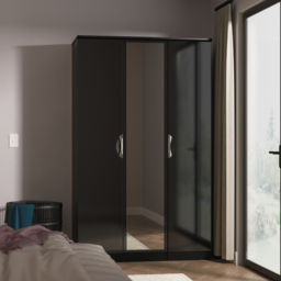 Crowndale Camden 3 Door Black Gloss and Black Mirrored Wardrobe Ready Assembled - Black Gloss & Black - Wilko - thumbnail 5
