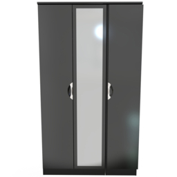 Crowndale Camden 3 Door Black Gloss and Black Mirrored Wardrobe Ready Assembled - Black Gloss & Black - Wilko - thumbnail 3