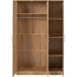 Seconique Dakota 3 Door Oak Effect Wardrobe - Size: 175 x 110 x 48cm - Wilko - thumbnail 5
