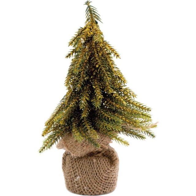 St Helens 20cm Green Gold Finish Mini Christmas Tree - Size: 12 x 12 x 20cm - Wilko - image 1