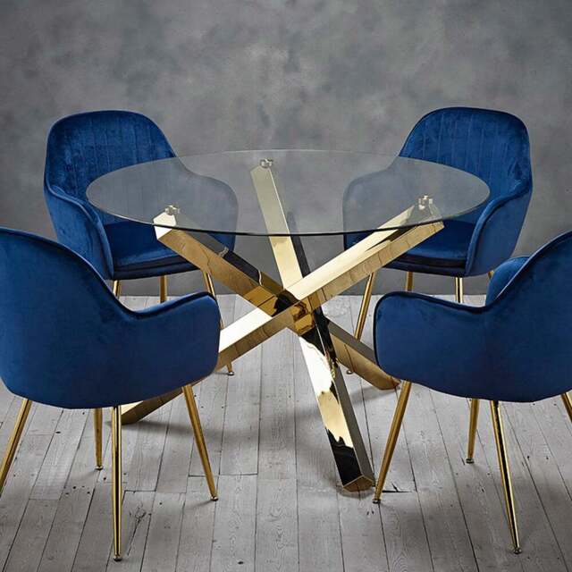 Capri 4 Seater Glass Dining Table Gold - Multi - LPD Home - Wilko - image 1