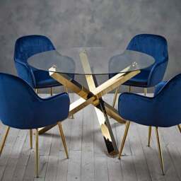 Capri 4 Seater Glass Dining Table Gold - Multi - LPD Home - Wilko
