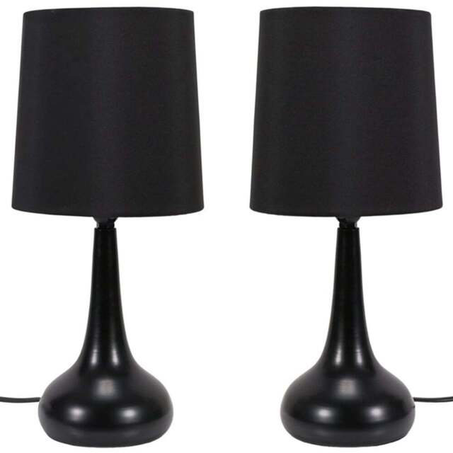 ValueLights Teardrop Black Shade Touch Table Lamp with Bulb 2 Pack - Size: 33.5 x 16 x 16cm - Wilko - image 1