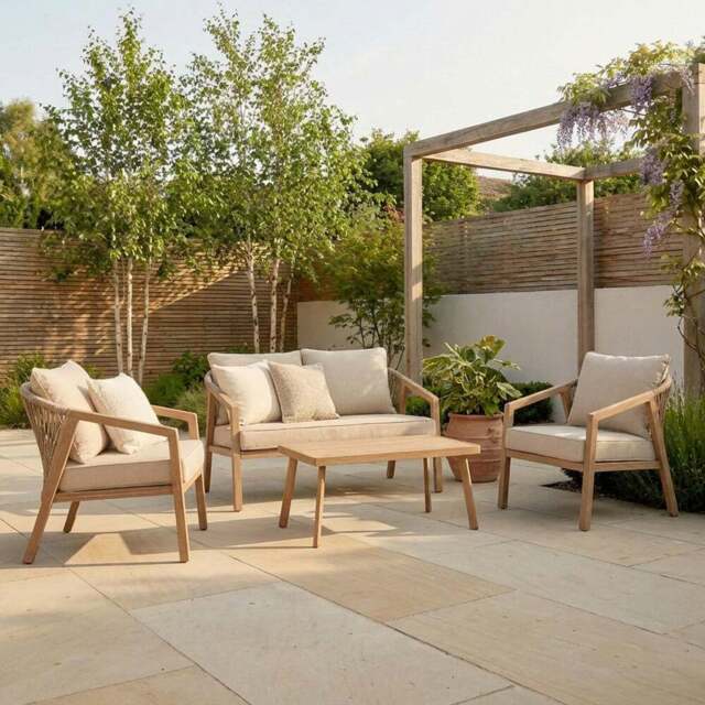 Eleanor 4 Seater Cushioned Sofa Set - Natural - Wilko - image 1