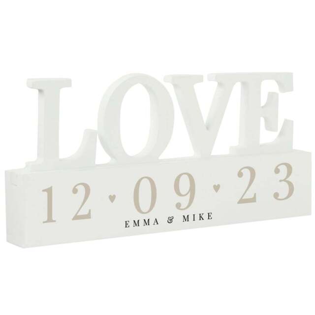 Personalised Memento Personalised Special Date Wooden Love Ornament - Size: 2 x 1 x 0.2cm - White - Wilko - image 1