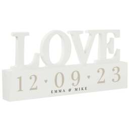 Personalised Memento Personalised Special Date Wooden Love Ornament - Size: 2 x 1 x 0.2cm - White - Wilko - thumbnail 1