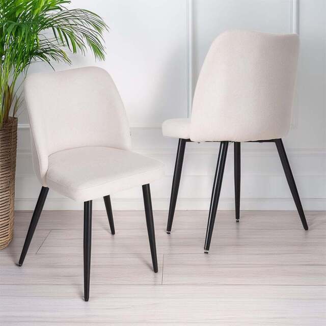 Living and Home Set of 2 Beige Linen Upholstered Dining Chairs - Wilko - image 1