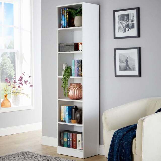Home Source Clara 6 Shelf White Narrow Bookcase - Wilko - image 1