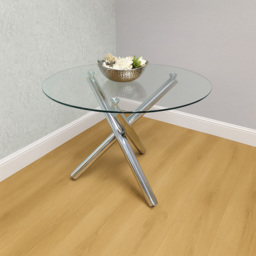 Kosy Koala 4 Seater Glass and Velvet Round Dining Table Set Chrome and Green - Clear - Wilko - thumbnail 3