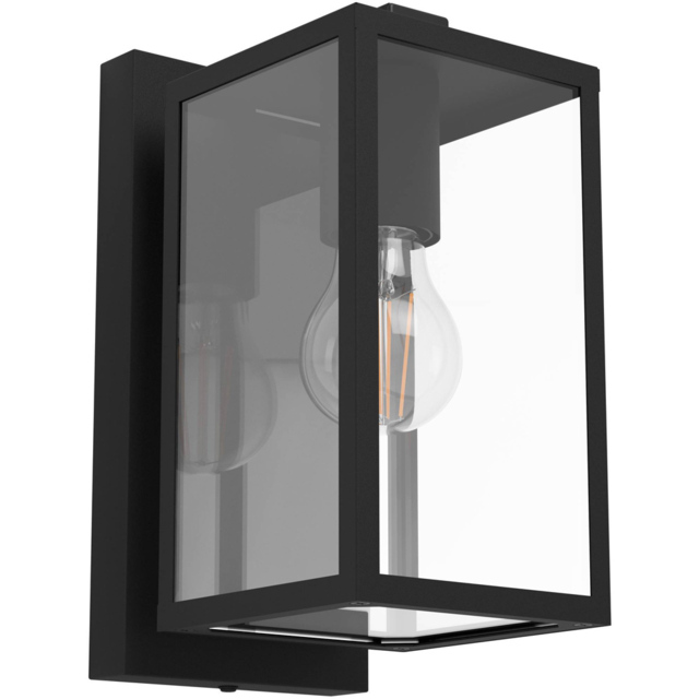 EGLO Budrone Modern Black Steel and Glass Wall Light - Size: 12 x 12 x 27cm - Wilko