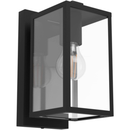 EGLO Budrone Modern Black Steel and Glass Wall Light - Size: 12 x 12 x 27cm - Wilko - thumbnail 1