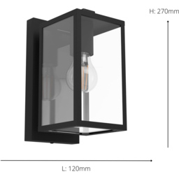 EGLO Budrone Modern Black Steel and Glass Wall Light - Size: 12 x 12 x 27cm - Wilko - thumbnail 5