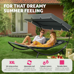tectake Livorno 2 Seater Black and Grey Adjustable Sun Lounger with Wheels - Size: 1 Seater - Wilko - thumbnail 4