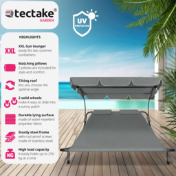 tectake Livorno 2 Seater Black and Grey Adjustable Sun Lounger with Wheels - Size: 1 Seater - Wilko - thumbnail 7