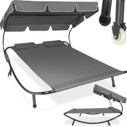 tectake Livorno 2 Seater Black and Grey Adjustable Sun Lounger with Wheels - Size: 1 Seater - Wilko - thumbnail 3