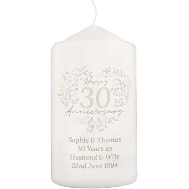 Personalised Memento Personalised 30th Pearl Wedding Anniversary Pillar Candle - Size: 0.7 x 1.3 x 0.7cm - White - Wilko - image 1