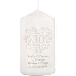 Personalised Memento Personalised 30th Pearl Wedding Anniversary Pillar Candle - Size: 0.7 x 1.3 x 0.7cm - White - Wilko - thumbnail 1