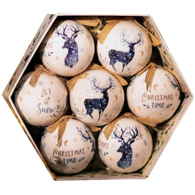Marco Paul Stag Vintage Bauble 7 Pack - Size: 8 x 8 x 8cm - White - Wilko - image 1