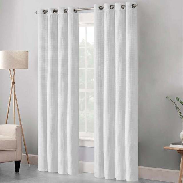 Velosso Waffle White Blackout Curtains 137 x 168cm - Size: W 168 x D 137cm - Wilko - image 1