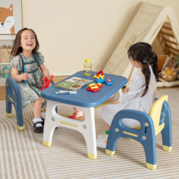 Costway 2 Seater Blue Kids Table and Chair Set with Shelf and Building Blocks - Size: 86 x 56 x 29cm - Wilko - thumbnail 4