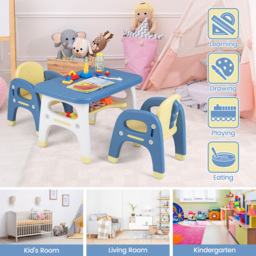 Costway 2 Seater Blue Kids Table and Chair Set with Shelf and Building Blocks - Size: 86 x 56 x 29cm - Wilko - thumbnail 7