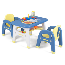 Costway 2 Seater Blue Kids Table and Chair Set with Shelf and Building Blocks - Size: 86 x 56 x 29cm - Wilko - thumbnail 3