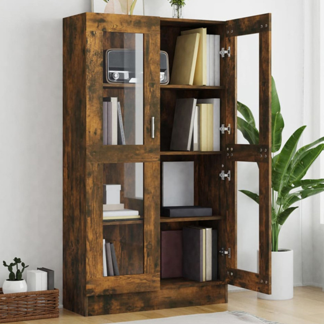vidaXL 2 Door 4 Shelf Smoked Oak Vitrine Cabinet - Size: 150 x 82.5 x 30.5cm - Brown - Wilko - image 1