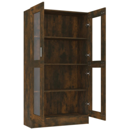 vidaXL 2 Door 4 Shelf Smoked Oak Vitrine Cabinet - Size: 150 x 82.5 x 30.5cm - Brown - Wilko - thumbnail 5