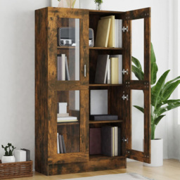 vidaXL 2 Door 4 Shelf Smoked Oak Vitrine Cabinet - Size: 150 x 82.5 x 30.5cm - Brown - Wilko