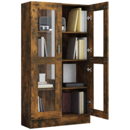 vidaXL 2 Door 4 Shelf Smoked Oak Vitrine Cabinet - Size: 150 x 82.5 x 30.5cm - Brown - Wilko - thumbnail 6