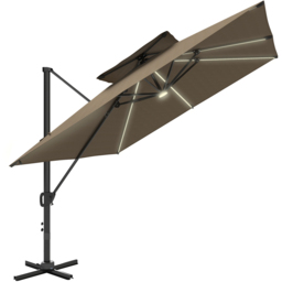 Outsunny 2 Tier Khaki Aluminium Solar LED Crank and Tilt Cantilever Parasol 3.5m - Size: 4m - Cream - Wilko - thumbnail 1