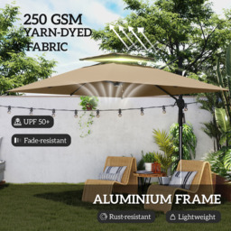 Outsunny 2 Tier Khaki Aluminium Solar LED Crank and Tilt Cantilever Parasol 3.5m - Size: 4m - Cream - Wilko - thumbnail 6