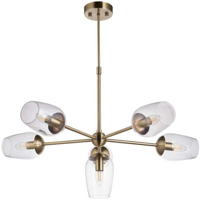 Merano Livorno Clear Glass Antique Brass Plate Multi Arm Pendant Ceiling Light - Size: 81 x 81 x 78cm - Brown - Wilko - image 1