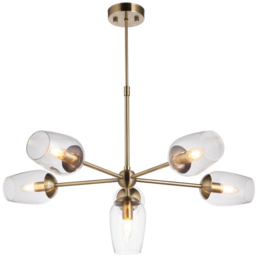Merano Livorno Clear Glass Antique Brass Plate Multi Arm Pendant Ceiling Light - Size: 81 x 81 x 78cm - Brown - Wilko - thumbnail 4