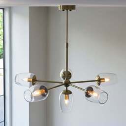 Merano Livorno Clear Glass Antique Brass Plate Multi Arm Pendant Ceiling Light - Size: 81 x 81 x 78cm - Brown - Wilko - thumbnail 3