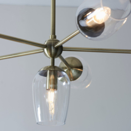 Merano Livorno Clear Glass Antique Brass Plate Multi Arm Pendant Ceiling Light - Size: 81 x 81 x 78cm - Brown - Wilko - thumbnail 5