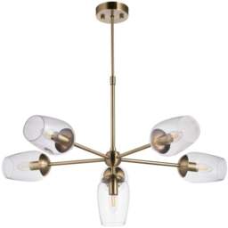 Merano Livorno Clear Glass Antique Brass Plate Multi Arm Pendant Ceiling Light - Size: 81 x 81 x 78cm - Brown - Wilko