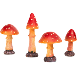 Marco Paul 4 Piece Red Freestanding Mushroom Ornaments - Size: 30 x 20 x 10cm - Wilko - thumbnail 1