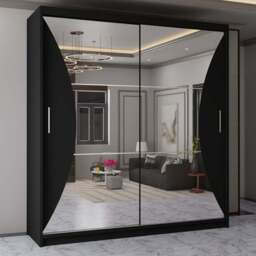 Sliding Wardrobes 4U California 2 Door Black Curved Mirrored Wardrobe 150cm - Wilko - thumbnail 1