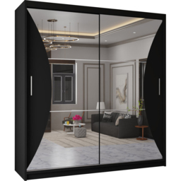 Sliding Wardrobes 4U California 2 Door Black Curved Mirrored Wardrobe 150cm - Wilko - thumbnail 3