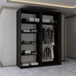 Sliding Wardrobes 4U California 2 Door Black Curved Mirrored Wardrobe 150cm - Wilko - thumbnail 5