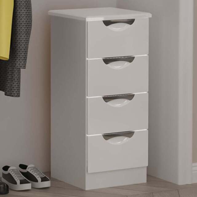 Crowndale Camden 4 Drawer White Gloss and White Bedside Cabinet Ready Assembled - White Gloss & White - Wilko - image 1