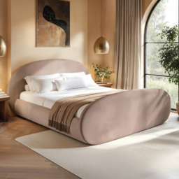 Flair Amos King Size Beige Velvet Sidelift Oval Ottoman Bed - Cream - Wilko - thumbnail 1
