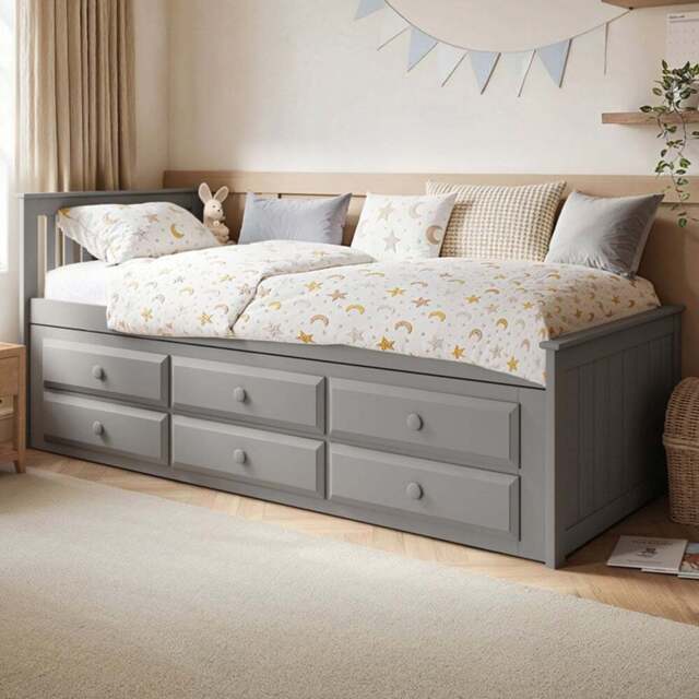Flair Montana Captain's Single Grey 3 Drawer Wooden Guest Bed with Trundle - Wilko - image 1