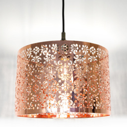 Happy Homewares Shiny Copper Metal Marrakech Pendant Shade with Floral Decoration - Size: 19 x 29 x 29cm - Brown - Wilko - thumbnail 3