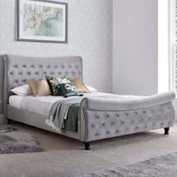 Oxford Double Grey Velvet Chesterfield Sleigh Bed - Bedmaster - Wilko - thumbnail 1