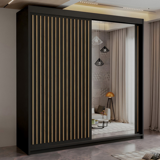 Sliding Wardrobes 4U 2 Door Black Mirror Minimalist Wardrobe 203cm - Wilko - image 1