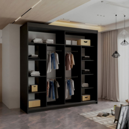 Sliding Wardrobes 4U 2 Door Black Mirror Minimalist Wardrobe 203cm - Wilko - thumbnail 4